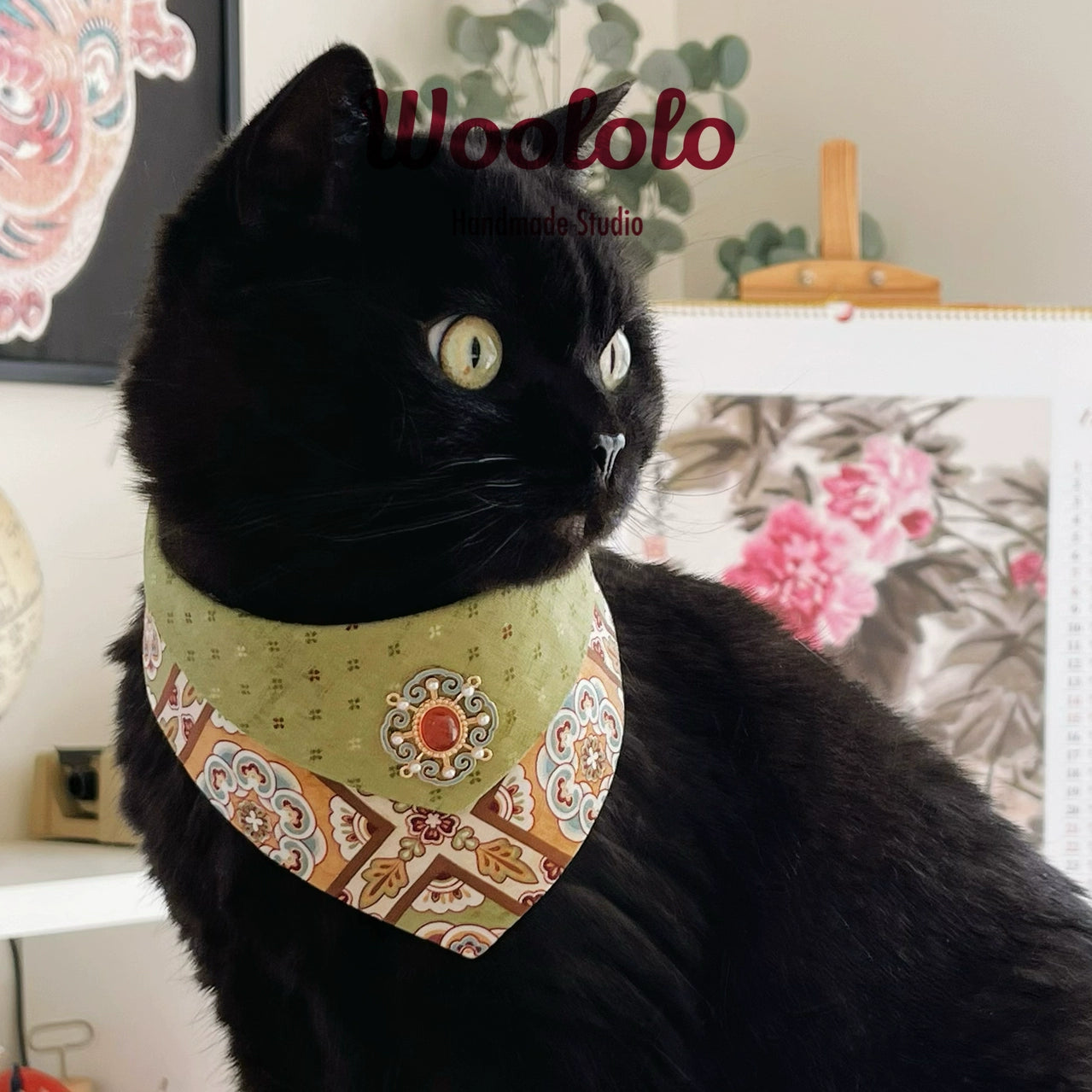 Dunhuang Caisson: Neo-Chinese Style costume bandanas, triangular scarves, accessory and collar for dogs and cats, handmade