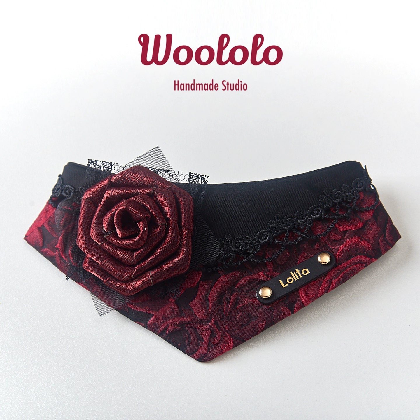 ♥Dark Night Rose♥ Gothic-style Bandana Triangle Scarf for Cats & Dogs, Hand-made