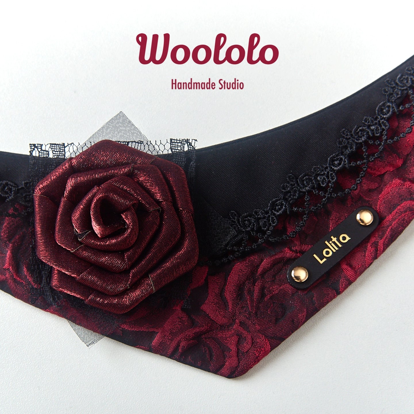 ♥Dark Night Rose♥ Gothic-style Bandana Triangle Scarf for Cats & Dogs, Hand-made