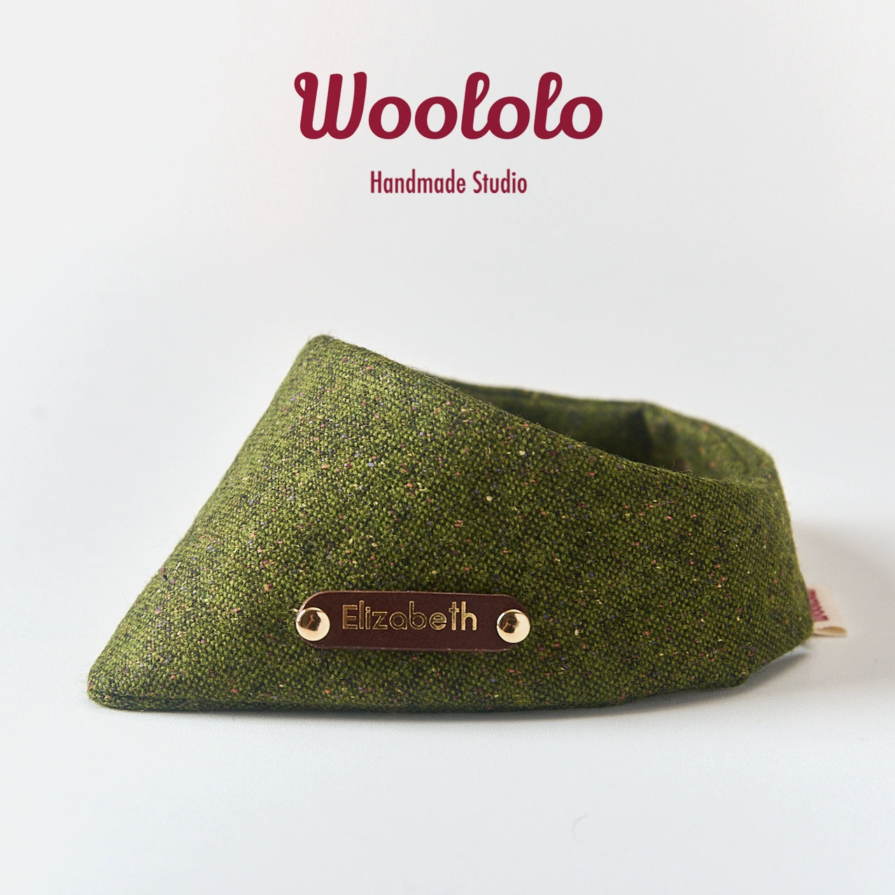 ♥85% Wool Blend♥ Moss green Drool Bib & Triangular Scarf for Cats & Dogs,Hand-made/Customized Name Tag