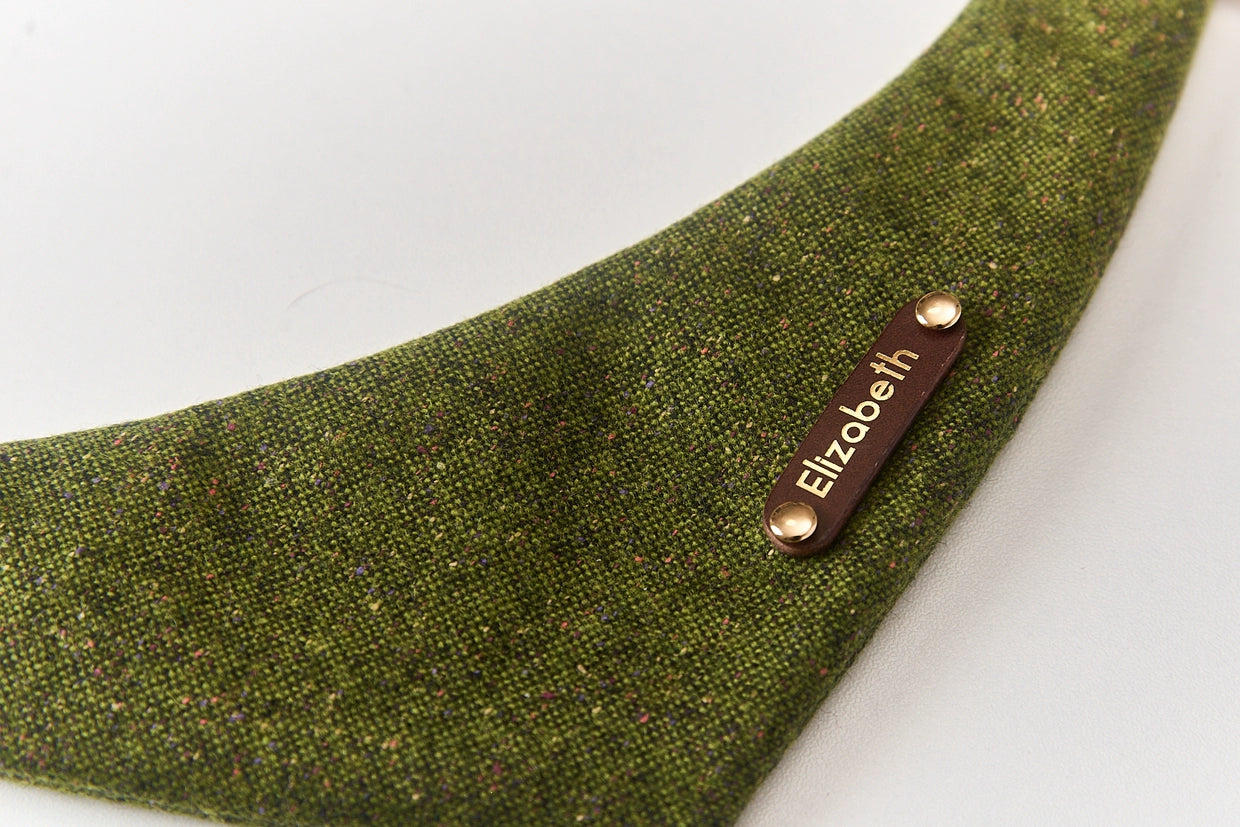 ♥85% Wool Blend♥ Moss green Drool Bib & Triangular Scarf for Cats & Dogs,Hand-made/Customized Name Tag