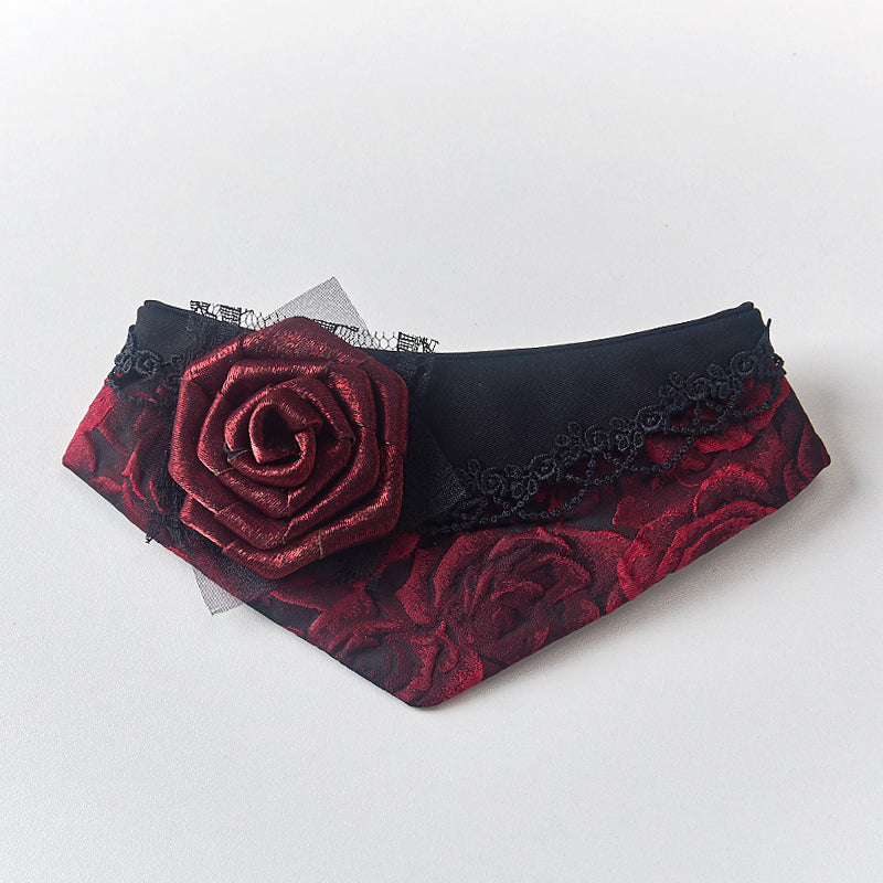 ♥Dark Night Rose♥ Gothic-style Bandana Triangle Scarf for Cats & Dogs, Hand-made