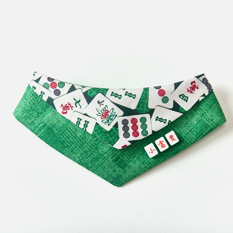 ♥Chinese Mahjong♥ Triangular Scarves with Saliva Towels, Hand-made/Customizable 3D-printed Pet Name Tag
