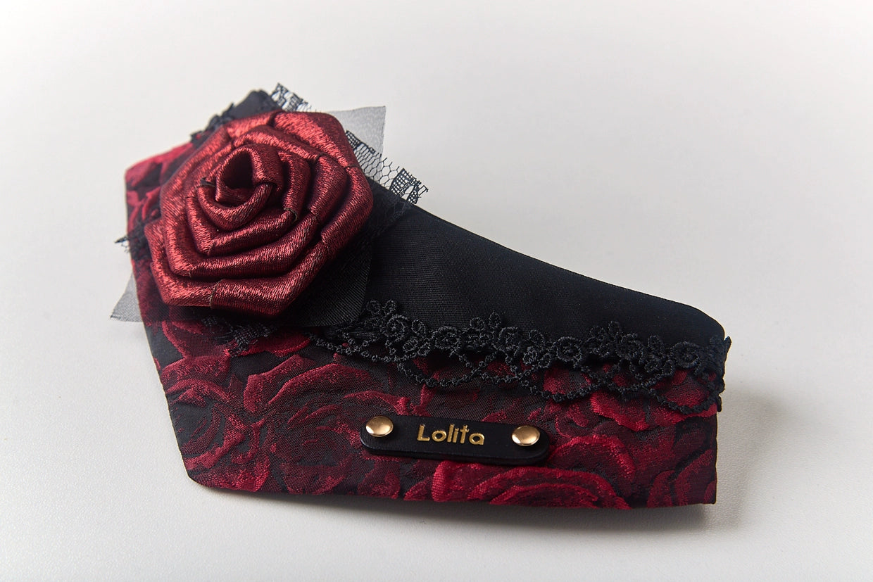♥Dark Night Rose♥ Gothic-style Bandana Triangle Scarf for Cats & Dogs, Hand-made