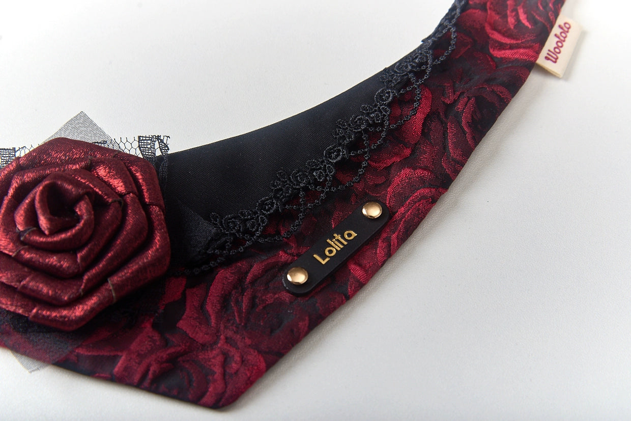 ♥Dark Night Rose♥ Gothic-style Bandana Triangle Scarf for Cats & Dogs, Hand-made
