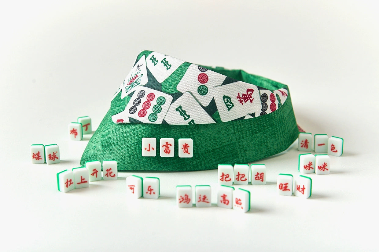 Chinese Mahjong: Costume bandanas, triangular scarves, accessory and collar, handmade/customizable 3D-printed pet name tag