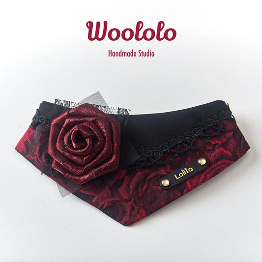 ♥Dark Night Rose♥ Gothic-style Bandana Triangle Scarf for Cats & Dogs, Hand-made