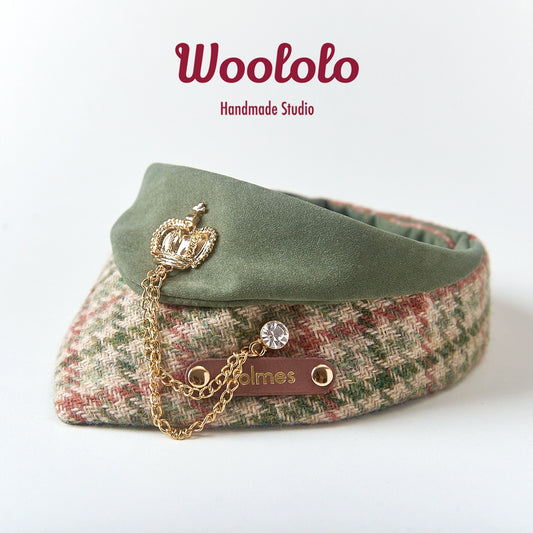 ♥Wool Blend♥ British Tweed Bibs,Triangular Scarves, and Neck Warmers for Cats & Dogs, Hand-made/customized Name Tag