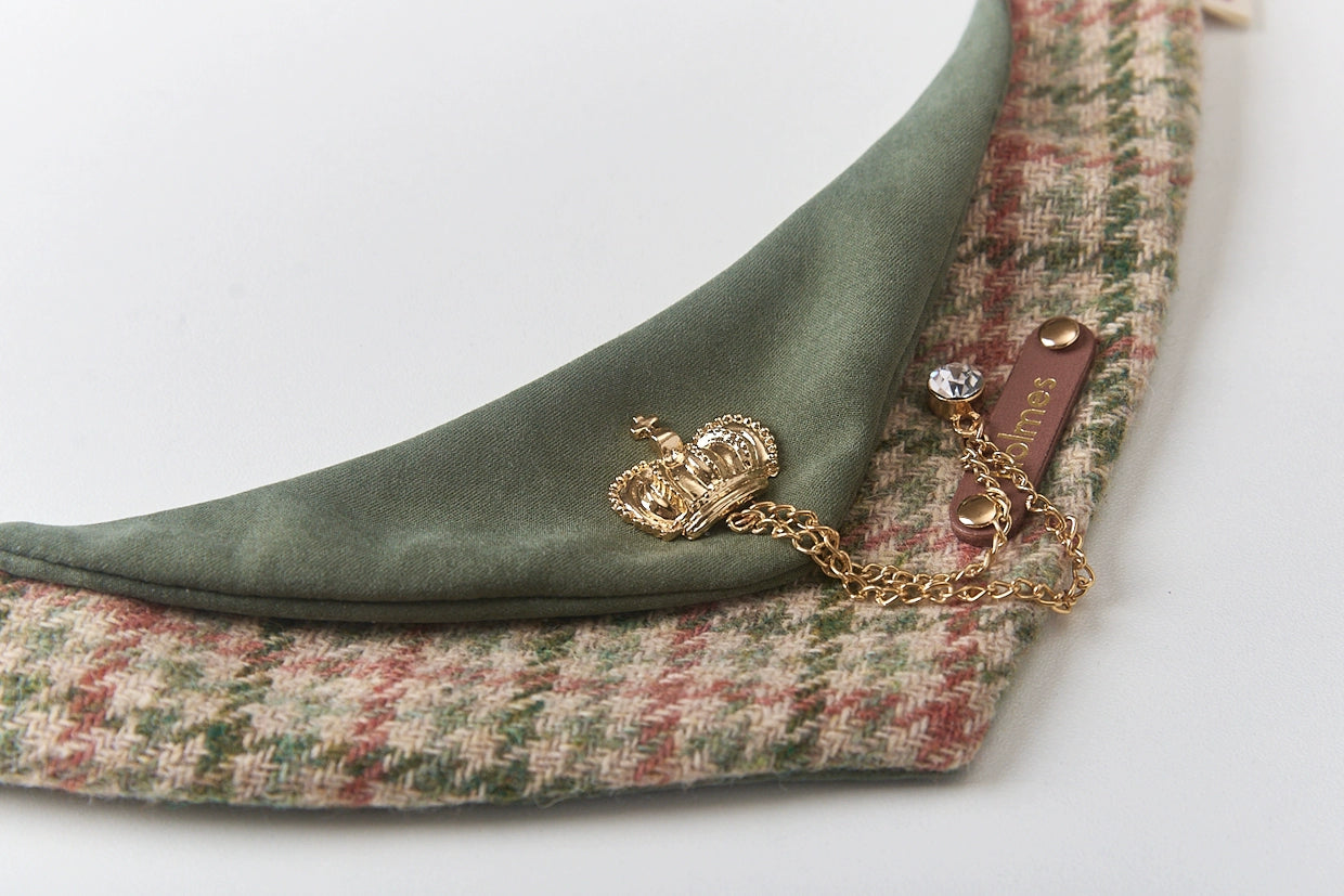 Wool Blend: British Tweed Costume Bandanas,Triangular Scarves, accessory and collar for Cats & Dogs, Hand-made/customized Name Tag