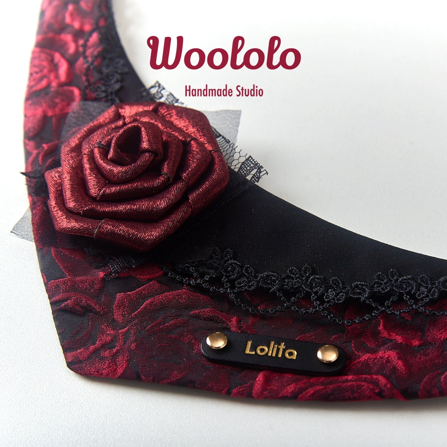 ♥Dark Night Rose♥ Gothic-style Bandana Triangle Scarf for Cats & Dogs, Hand-made