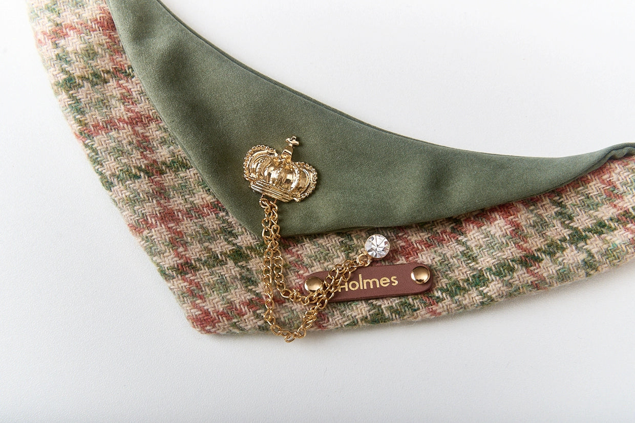 Wool Blend: British Tweed Costume Bandanas,Triangular Scarves, accessory and collar for Cats & Dogs, Hand-made/customized Name Tag