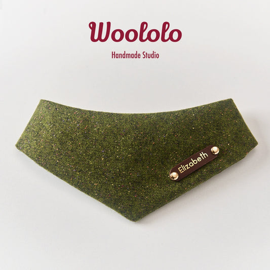 ♥85% Wool Blend♥ Moss green Drool Bib & Triangular Scarf for Cats & Dogs,Hand-made/Customized Name Tag