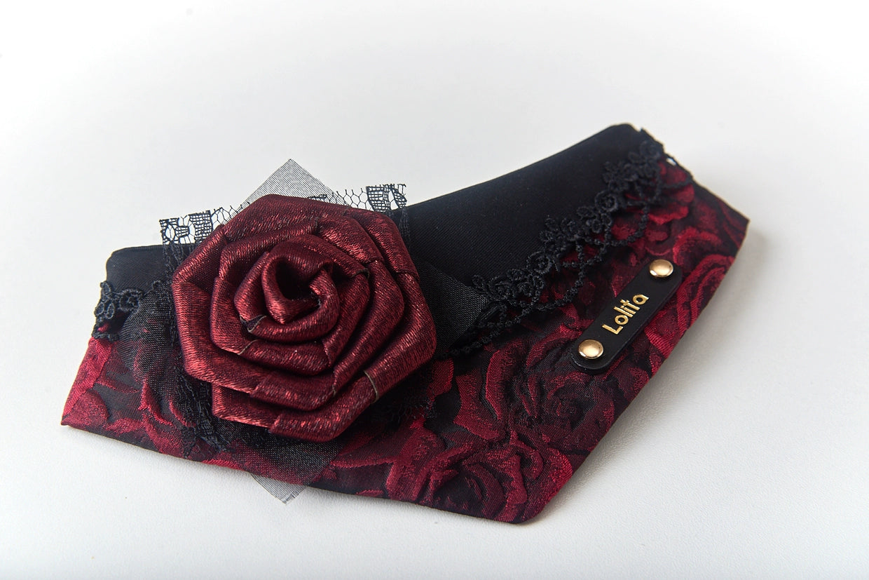 Dark Night Rose: Gothic-style Costume Bandanas,Triangular Scarves, accessory and collar for Cats & Dogs, Hand-made