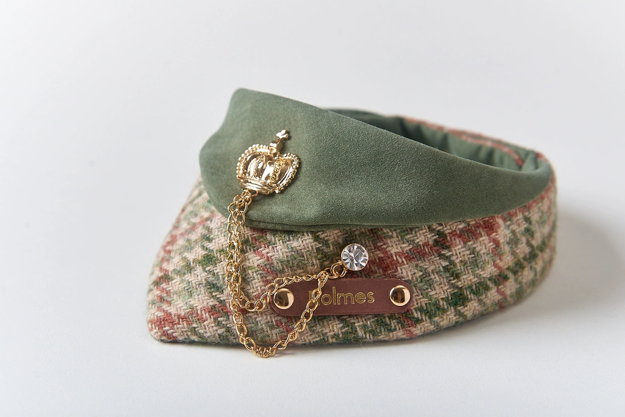 Wool Blend: British Tweed Costume Bandanas,Triangular Scarves, accessory and collar for Cats & Dogs, Hand-made/customized Name Tag