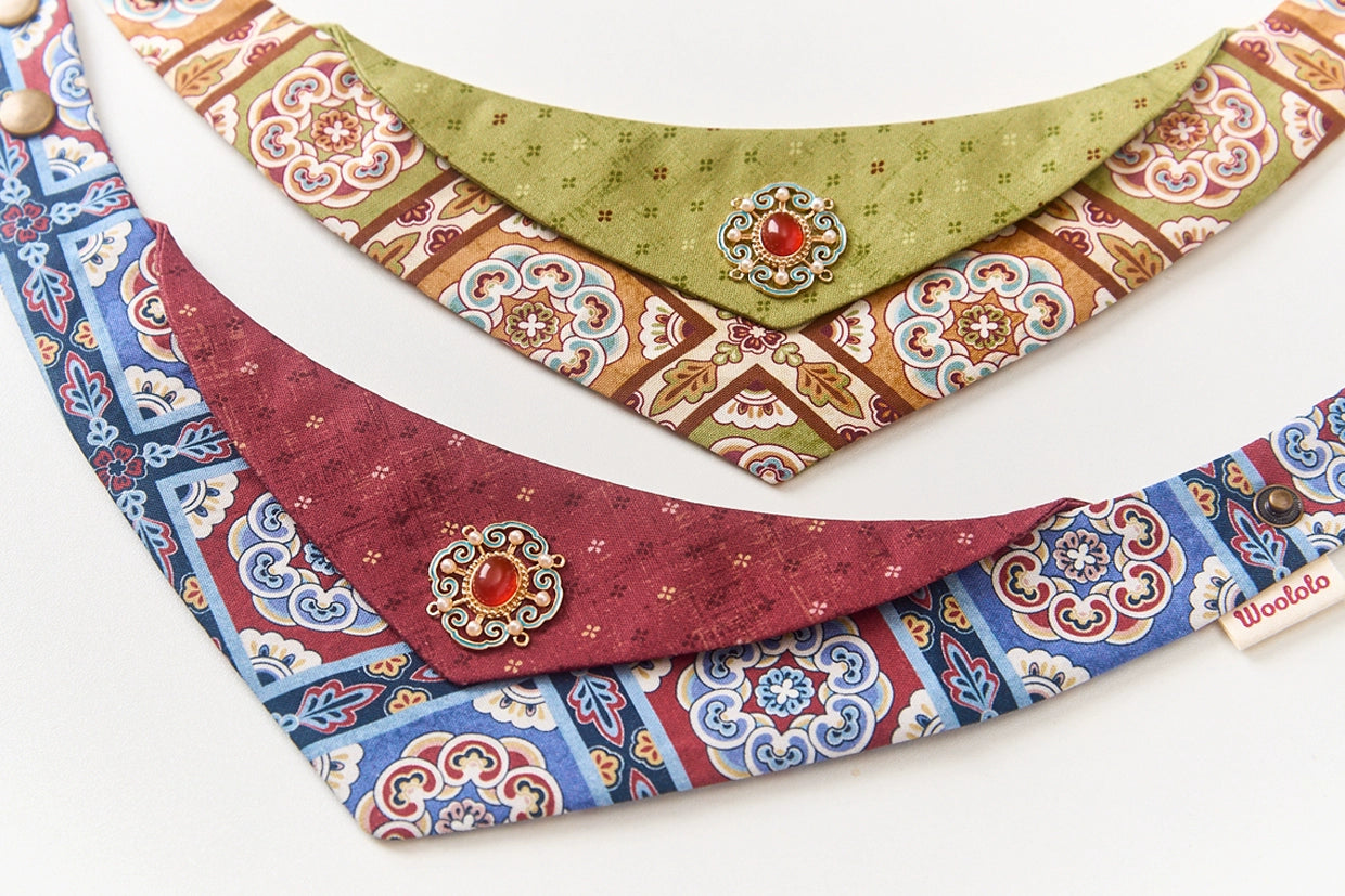 Dunhuang Caisson: Neo-Chinese Style costume bandanas, triangular scarves, accessory and collar for dogs and cats, handmade