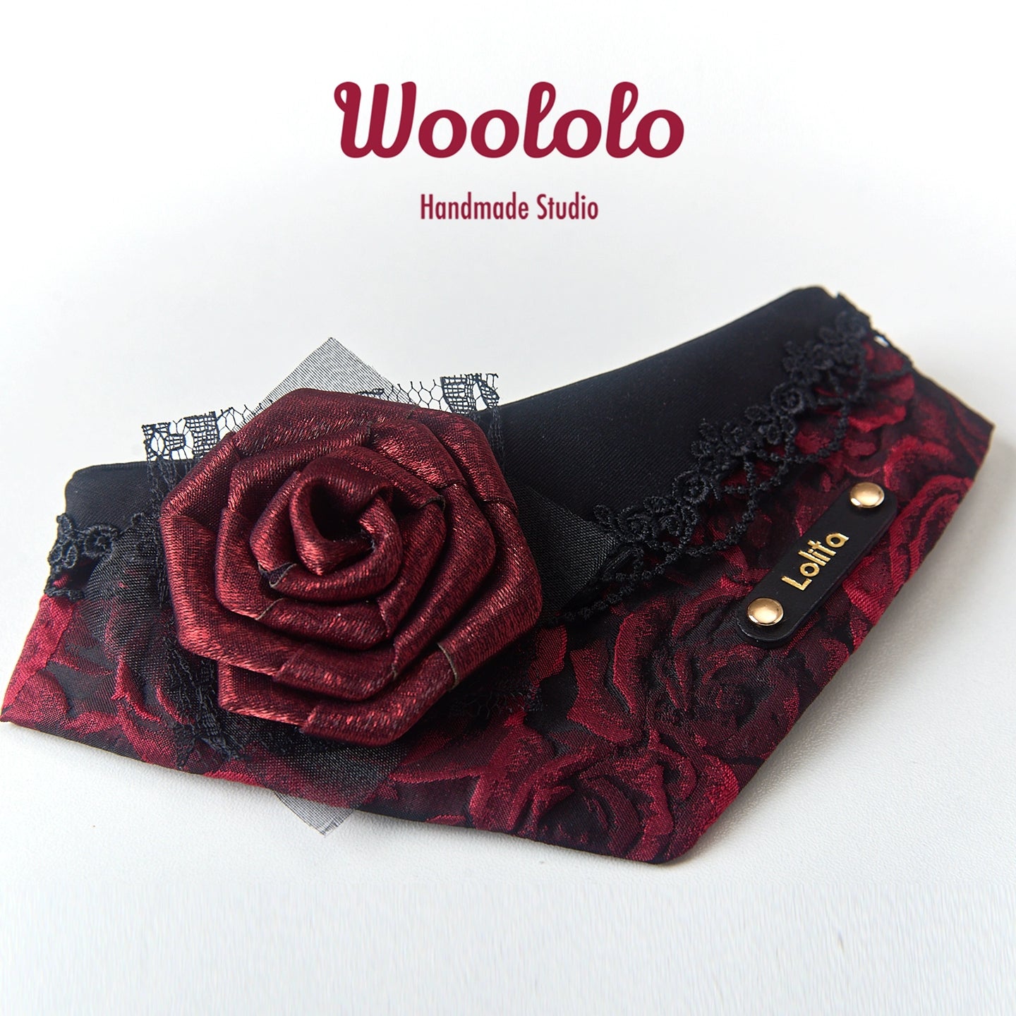 ♥Dark Night Rose♥ Gothic-style Bandana Triangle Scarf for Cats & Dogs, Hand-made