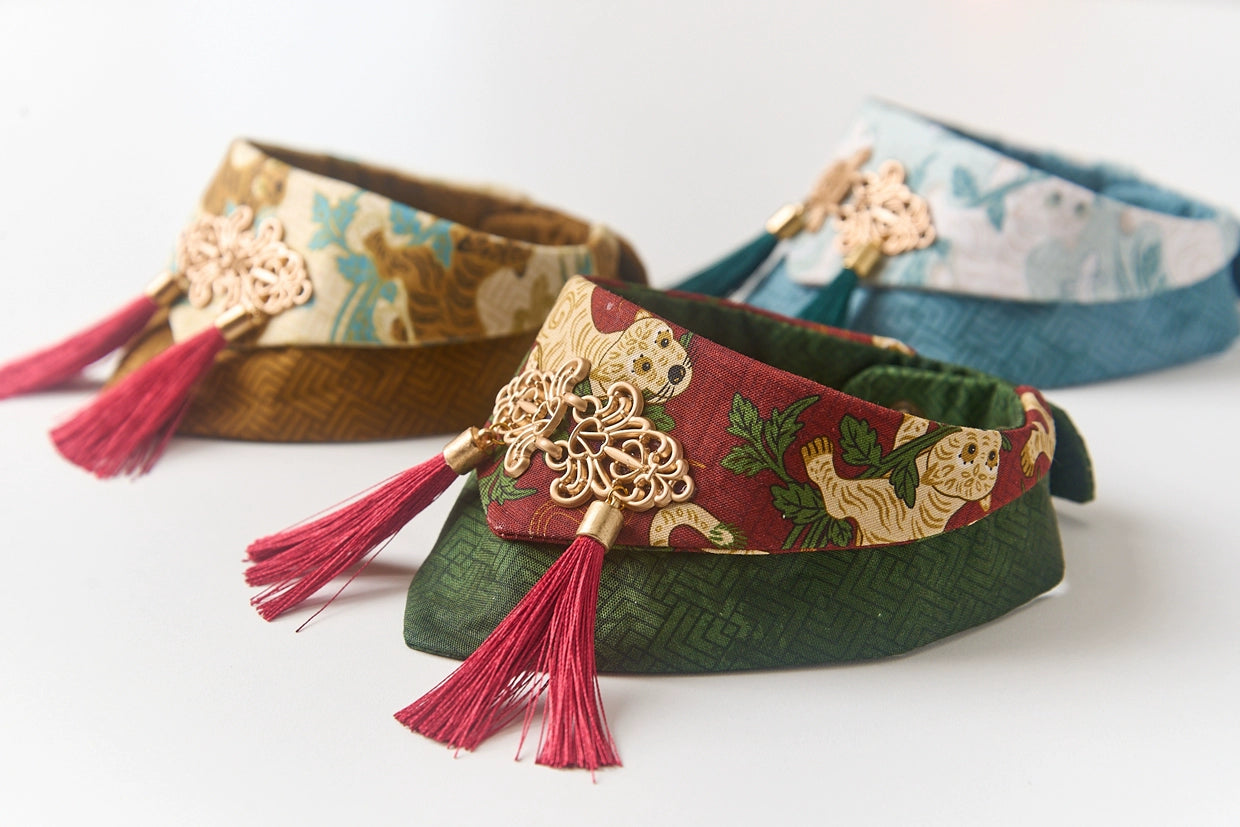I'm a Guardian Genie‌: Chinese Dragon Boat Festival costume bandanas, triangular scarves, accessory and collar for cats & dogs, pure cotton/handmade/breathable/ancient protection