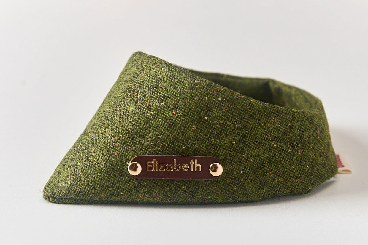 85% Wool Blend: Moss green costume bandanas, triangular scarves, accessory and collar for Dogs&cats,hand-made/customized name tag